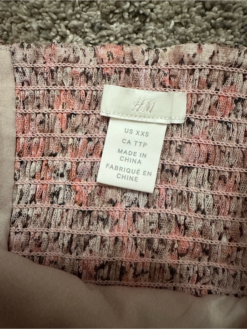 H&M Pink and Beige Smocked Crop Top